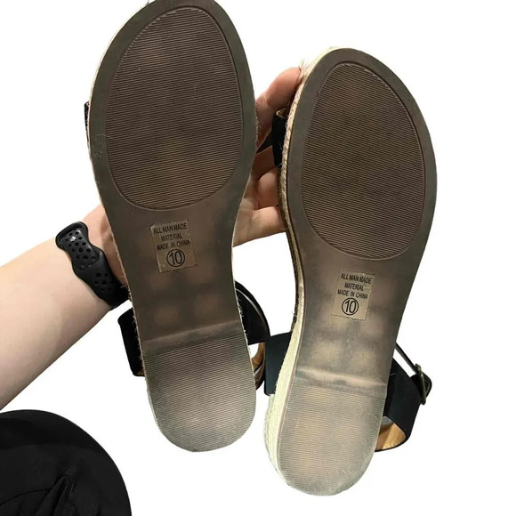 SODA Tacoma‎ Espadrille Black Open Toe Ankle Strap Sandals Women's Size 10 - Picture 7 of 9